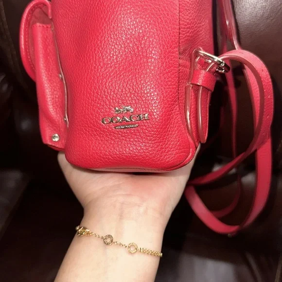 🔥🔥🔥Coach Mini Turnlock Rucksack Red Leather Backpack Backpacks